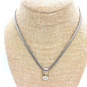 VINTAGE 80s SLINKY SILVER TONE RIVOLI RHINESTONE PENDANT NECKLACE